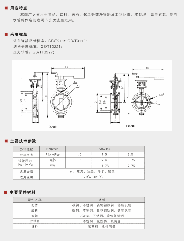 Manual wafer eccentric metal hard seal butterfly valve&nbsp;Parameter