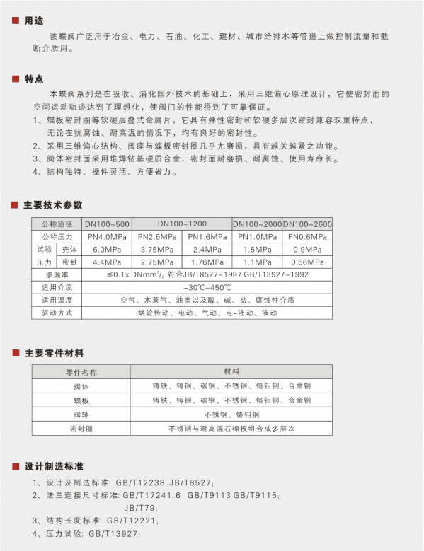 High-performance multi-level metal-sealed butterfly valve&nbsp;Parameter