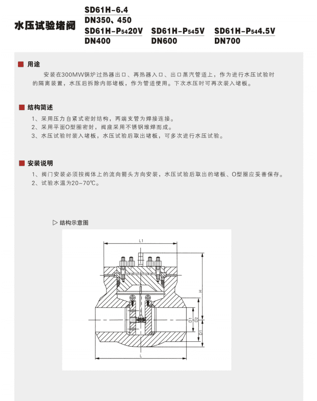 Water Pressure Test Plug Valve&nbsp;Parameter